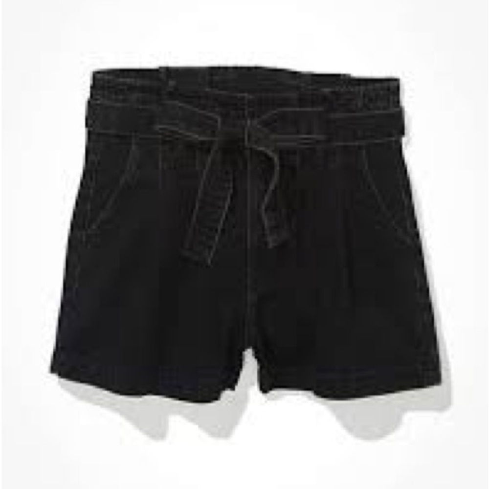 NWT American Eagle AE Paperbag Denim Mom Shorts Black 6